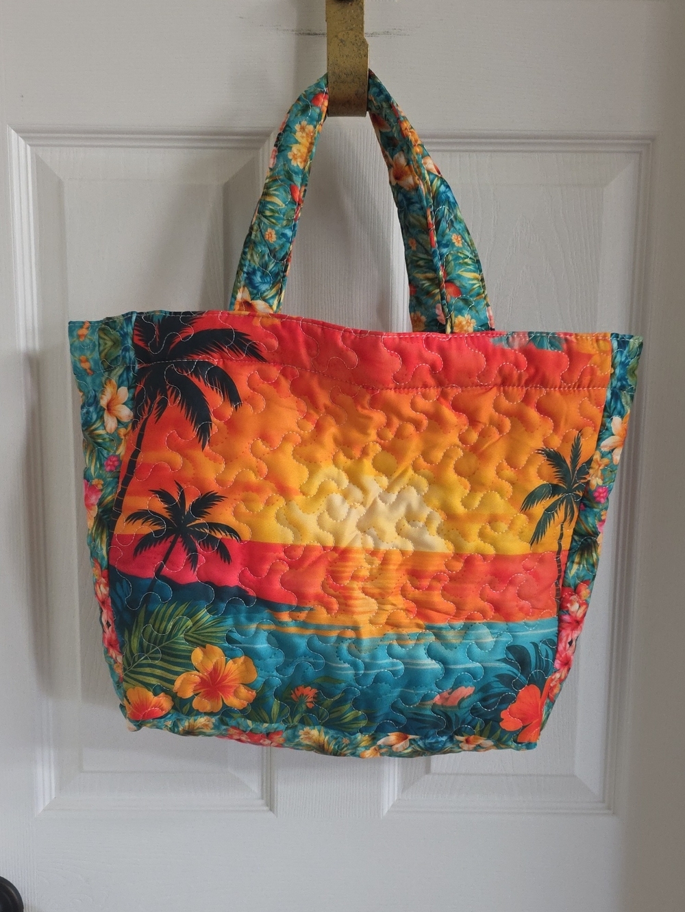 Tropical Sunset Quilted Tote Bag - Multicolor